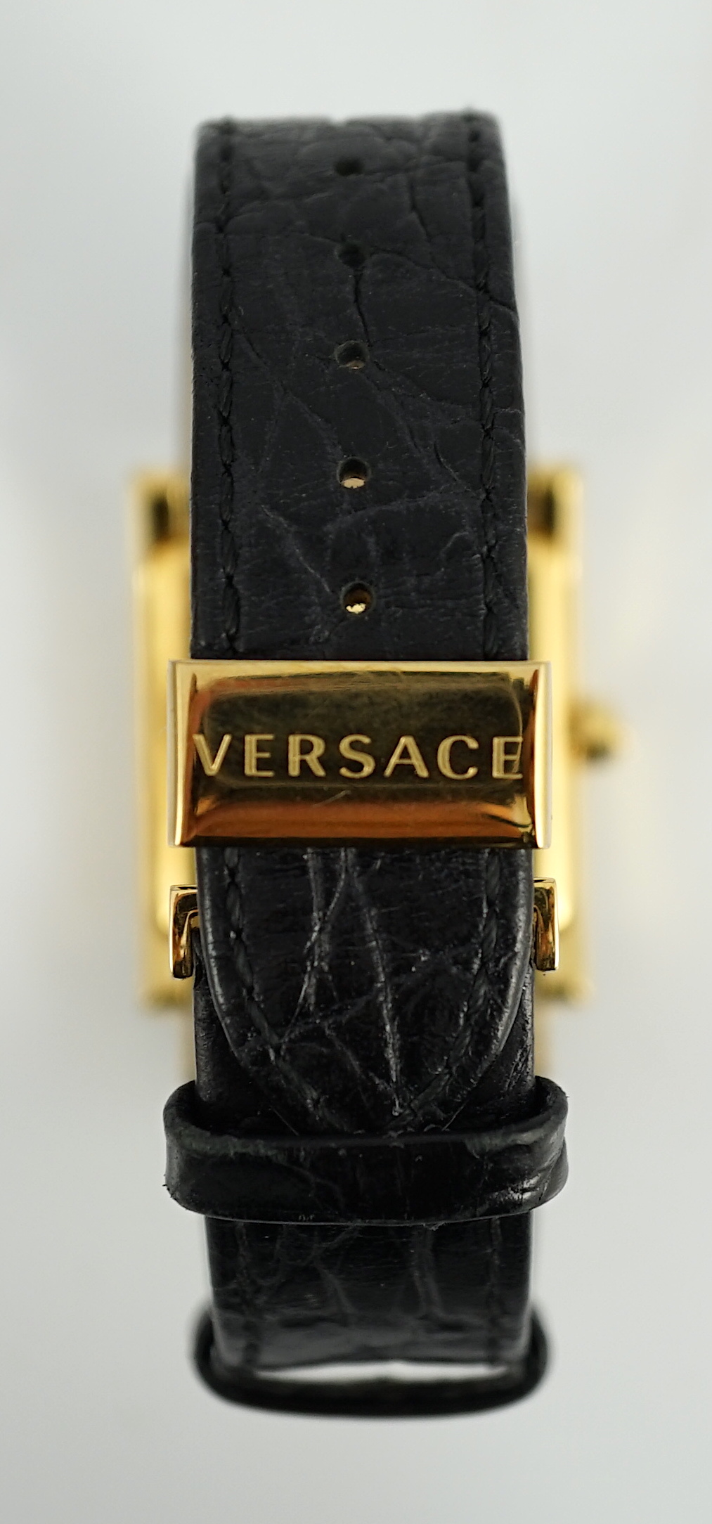 A Versace black yellow gold plated stainless steel and diamond VD25 wristwatch, case diameter 30mm, bracelet size 18cm